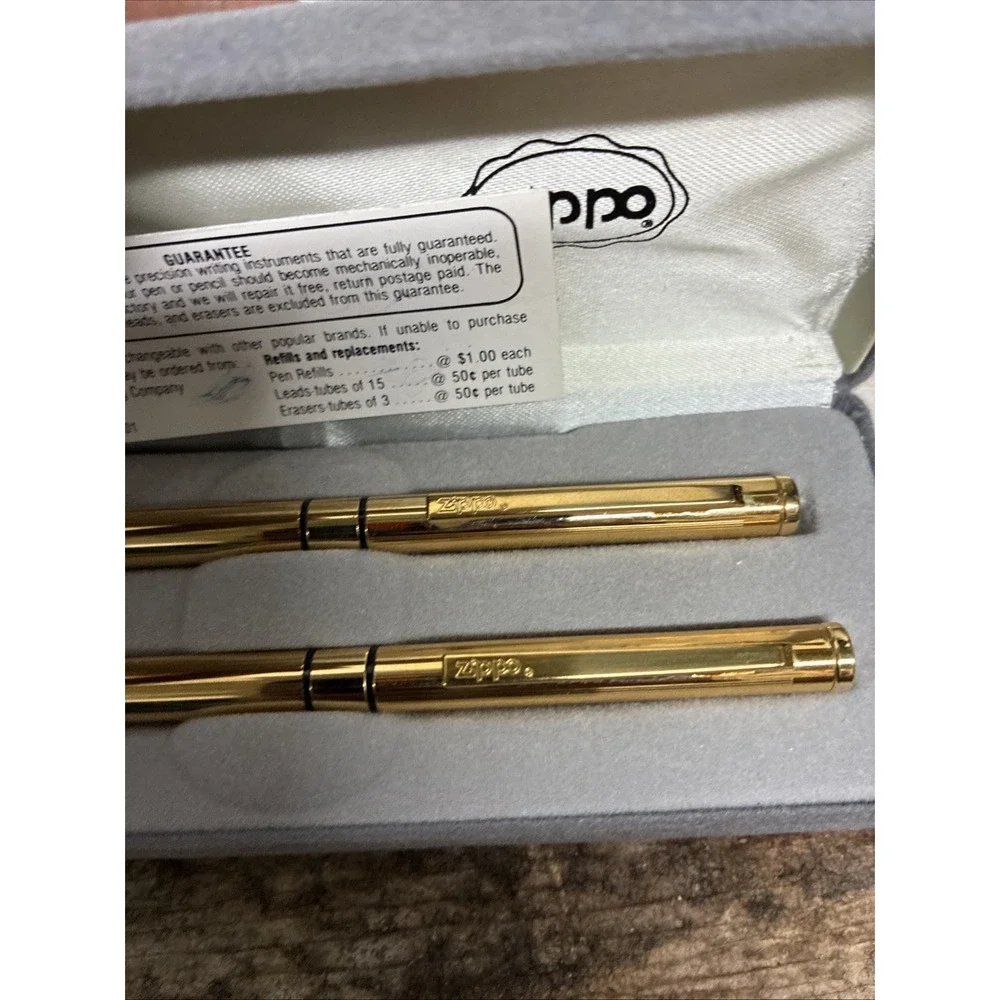 Vtg Zippo Pen and Pencil Set Gold Tone In Case Both Still Work